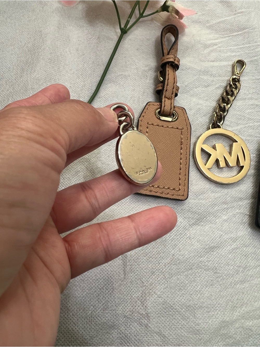Coach, Michael Kors Gold MK Keychain and Mixed Leather Hangtag Bag charms - Picture 4 of 4